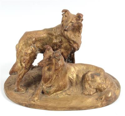 Liegender und stehender Hund, - Antiques and Paintings