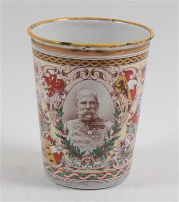 Patriotischer Becher zum 50 jährigen Regierungsjubiläum Kaiser Franz Joseph I. von Österreich , - Antiques and Paintings