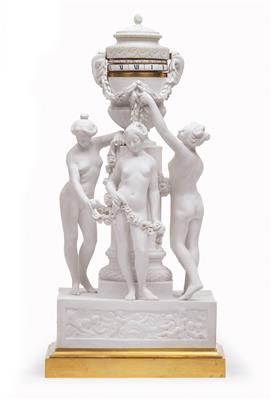 "Pendule á Cercles Tournants", Biskuit-Porzellan und Glassturz mit "bronze doré" Montierungen, - Antiquitäten & Möbel