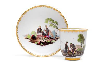 A beaker and saucer with mining scenes, - Works of Art (Furniture, Sculptures, Glass, Porcelain)