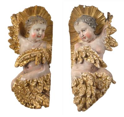 Pair of Baroque Seraphim, - Works of Art (Furniture, Sculptures, Glass, Porcelain)