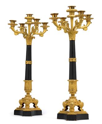 Pair of five-flame candelabra, - Starožitnosti (Nábytek, Sochařská díla)