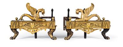 Pair of Louis XVI fireplace chenets, - Oggetti d'arte