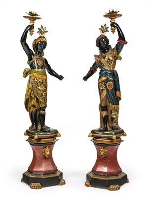 Pair of grand Venetian light bearing Moors, - Works of Art (Furniture, Sculptures, Glass, Porcelain)