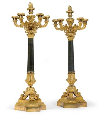 Pair of six-light French candelabra, - Works of Art (Furniture, Sculptures, Glass, Porcelain)