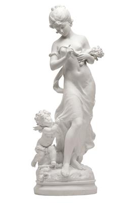 A young lady walking with flowers in her left hand, - Works of Art (Furniture, Sculptures, Glass, Porcelain)