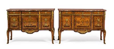 Rare pair of French marquetry chests of drawers, - Works of Art (Furniture, Sculptures, Glass, Porcelain)