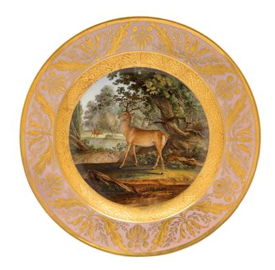 A plate depicting a roe buck, - Works of Art (Furniture, Sculptures, Glass, Porcelain)
