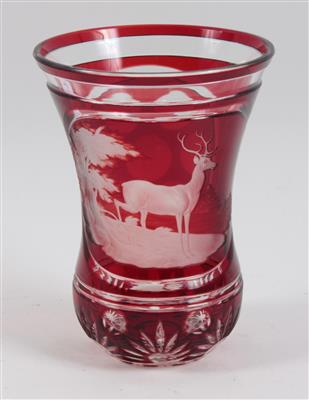 Sockelbecher mit Hirsch, Glas, - Starožitnosti, Obrazy