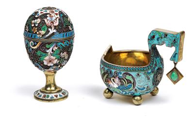 Cloisonné Kowsch und Cloisonné Ei, - Antiques and Paintings