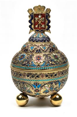 Russische Cloisonné Deckeldose, - Antiquitäten & Bilder