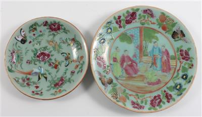 2 Famille rose Seladon-Teller China, - Antiques and Paintings