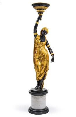 Bronzeskulptur "junge Araberin mit hochgehaltener Schale", - Saisonabschluß-Auktion Bilder Varia, Antiquitäten, Möbel, Teppiche und Design