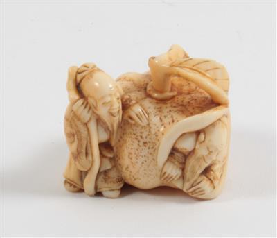 Netsuke von einem Kürbis und zwei Sennins, - Asta estiva