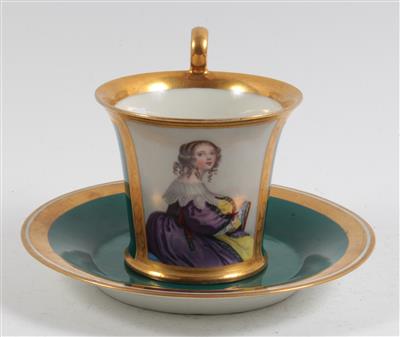 Tasse mit Darstellung der Marie de Mantoue und Untertasse, - Sommerauktion - Bilder Varia, Antiquitäten, Möbel/ Design