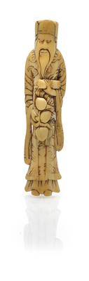 Netsuke des Jurojin mit Pfirsichen und Schriftrolle - Summer-auction