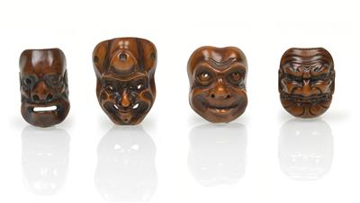 Vier Masken-Netsukes, - Sommerauktion - Bilder Varia, Antiquitäten, Möbel/ Design