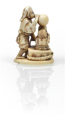 Netsuke eines Mannes und eines karako Seifenblasen machend - Summer-auction