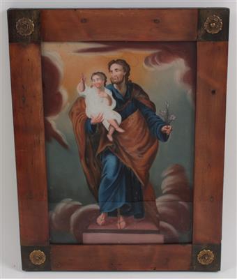 Hinterglasbild, Hl. Josef mit Jesuskind, - Saisoneröffnungs-Auktion Antiquitäten, Bilder, Design