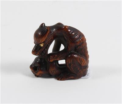 Netsuke eines Wolfs mit Totenschädel, - Antiquariato e Dipinti