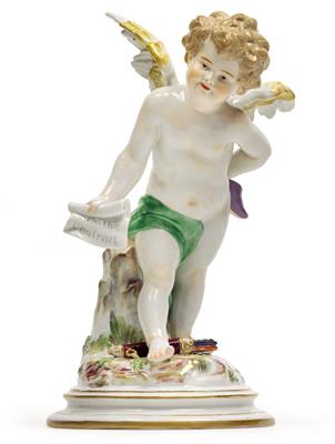 Cupid with ‘marriage contract’ and a slipper in his left hand to the reverse, - Oggetti d'arte (mobili, sculture, Vetri e porcellane)