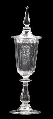 A goblet with cover dated "13. July 1875", - Works of Art (Furniture, Sculpture, Glass and porcelain)