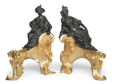 Pair of andirons, - Starožitnosti (Nábytek, Sochařská díla, Sklo, Porcelán)