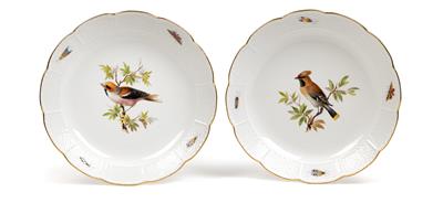 Paar runde Schalen mit europäischen Vögeln, - Antiquitäten (Möbel, Skulpturen, Glas und Porzellan)