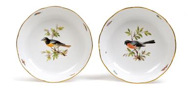 A pair of circular dishes with European birds, - Starožitnosti (Nábytek, Sochařská díla, Sklo, Porcelán)