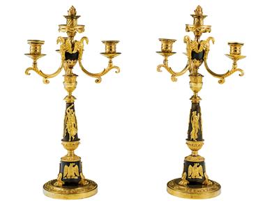 Pair of late Empire candelabras, - Oggetti d'arte (mobili, sculture, Vetri e porcellane)