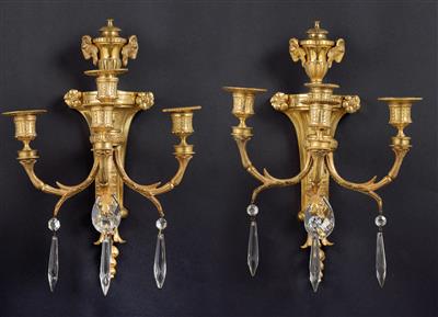 Pair of four-flame appliques, - Oggetti d'arte (mobili, sculture, Vetri e porcellane)