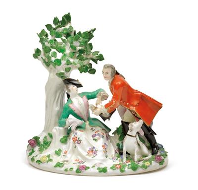 A pair of lovers by a tree, - Works of Art (Furniture, Sculptures, Glass, Porcelain)