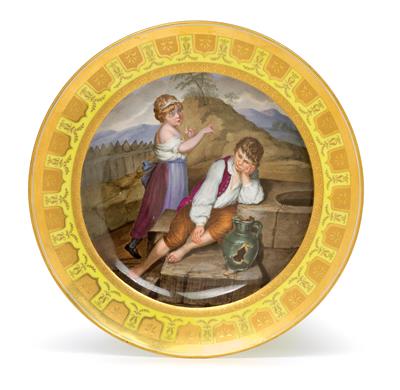 A pictorial plate, - Works of Art (Furniture, Sculptures, Glass, Porcelain)