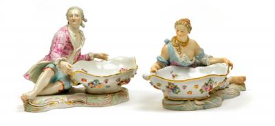 Kavalier und Dame halten liegend je 1 Schale, - Antiquitäten & Möbel