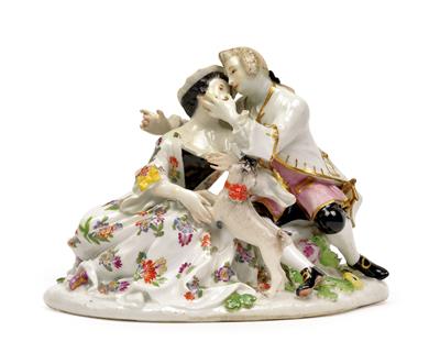 A pair of lovers with a pug dog, - Works of Art (Furniture, Sculptures, Glass, Porcelain)