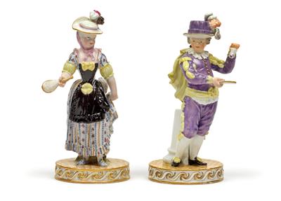 A girl and boy in Spanish costume playing badminton, - Works of Art (Furniture, Sculptures, Glass, Porcelain)