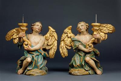 Pair of baroque angel candelabra, - Starožitnosti (Nábytek, Sochařská díla, Sklo, Porcelán)