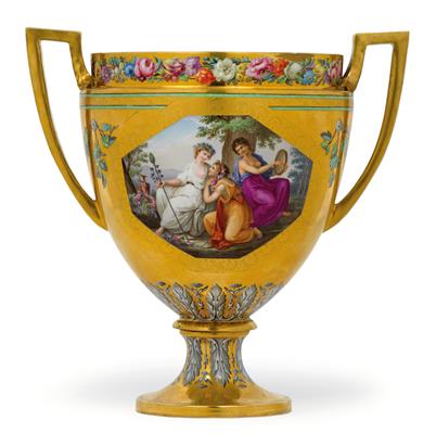 Paar klassizistische Vasen mit 4-farbig gemalten "Angelika Kauffmann-Themen", - Antiquitäten & Möbel