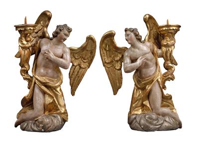 Pair of kneeling angel candelabra, - Works of Art (Furniture, Sculptures, Glass, Porcelain)