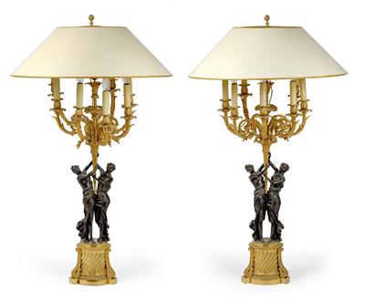 Pair of seven-flame candelabra as table lamps, - Works of Art (Furniture, Sculptures, Glass, Porcelain)