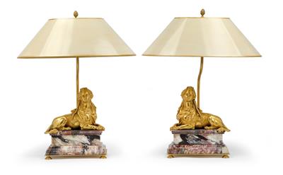 Pair of table lamps in shape of sphinx, - Works of Art (Furniture, Sculptures, Glass, Porcelain)