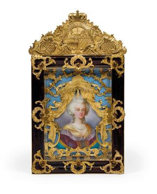 A porcelain picture with a portrait of Marie-Antoinette in richly gilded frame, - Works of Art (Furniture, Sculptures, Glass, Porcelain)