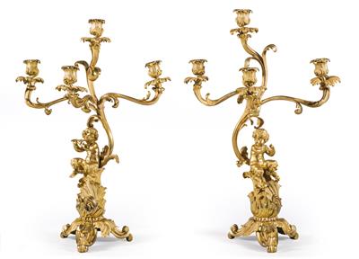 Two slightly different candelabras, - Works of Art (Furniture, Sculptures, Glass, Porcelain)