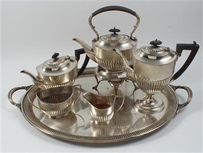 5 teilige versilberte Londoner Tee- und Kaffeegarnitur, - Saisonabschluß-Auktion Bilder, Möbel und Antiquitäten