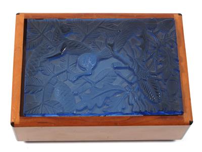 Holz Deckeldose mit blauem Glasdeckel, - Antiques and Paintings