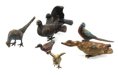Vogelpaar, 2 Enten, Vogeljunges, Fasan, Sittich, - Antiques and Paintings