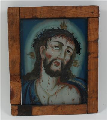 Christus mit Dornenkrone, Hinterglasbild, - Antiquariato e Dipinti