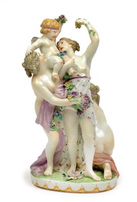 "Spring" - Cupid carried by 2 young ladies, - Starožitnosti (Nábytek, Sochařská díla, Sklo, Porcelán)