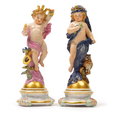 "Day" and "Night" - Child figure allegories with the attributes, - Oggetti d'arte (mobili, sculture, vetri, porcellane)