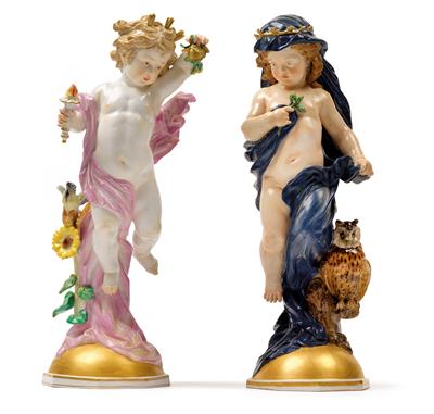 "Day" and "Night" - Child figure allegories with the attributes, - Works of Art (Furniture, Sculptures, Glass, Porcelain)